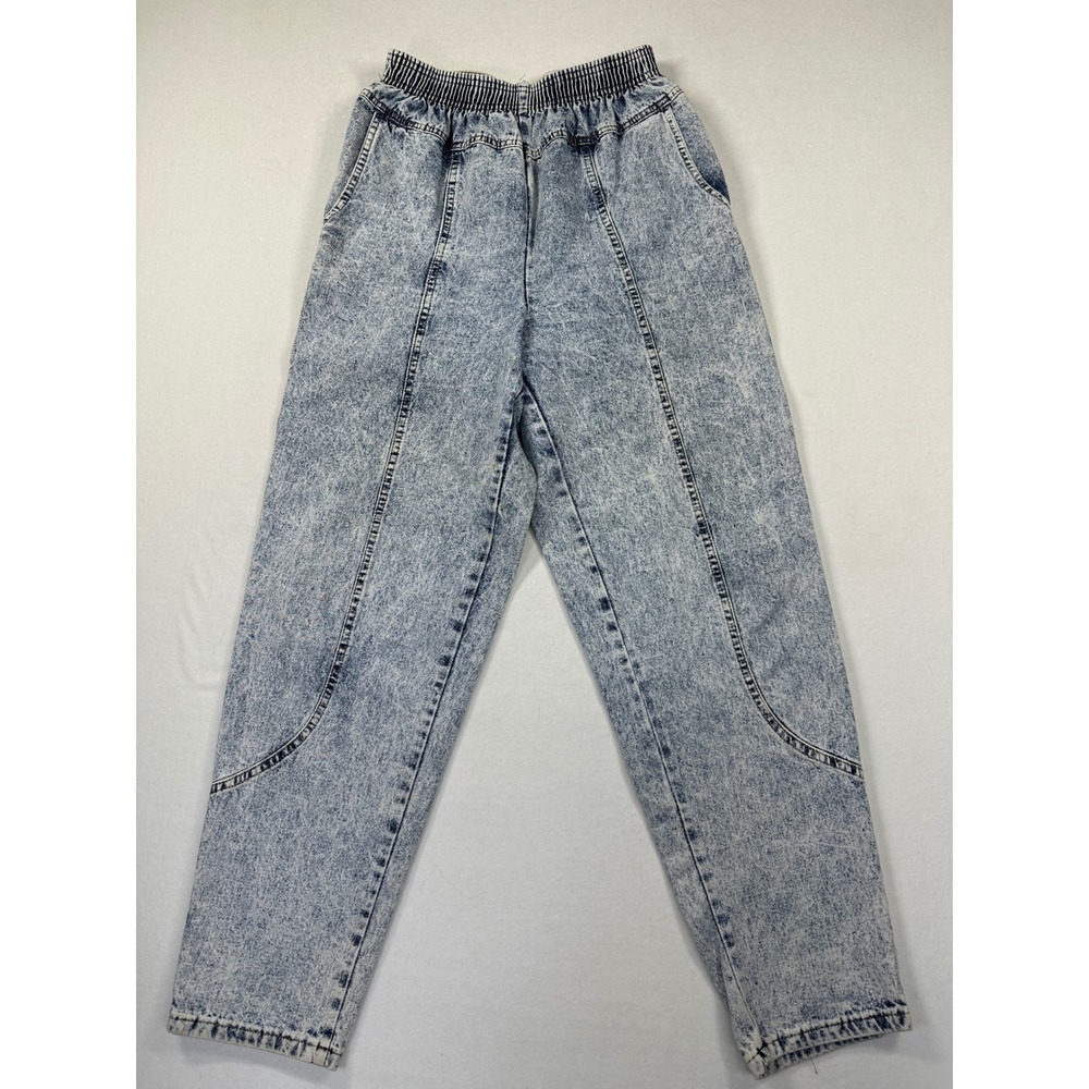 Vintage 80s Acid Wash Mom Jeans 12 Blue High Waist Tapered Retro Made in USA